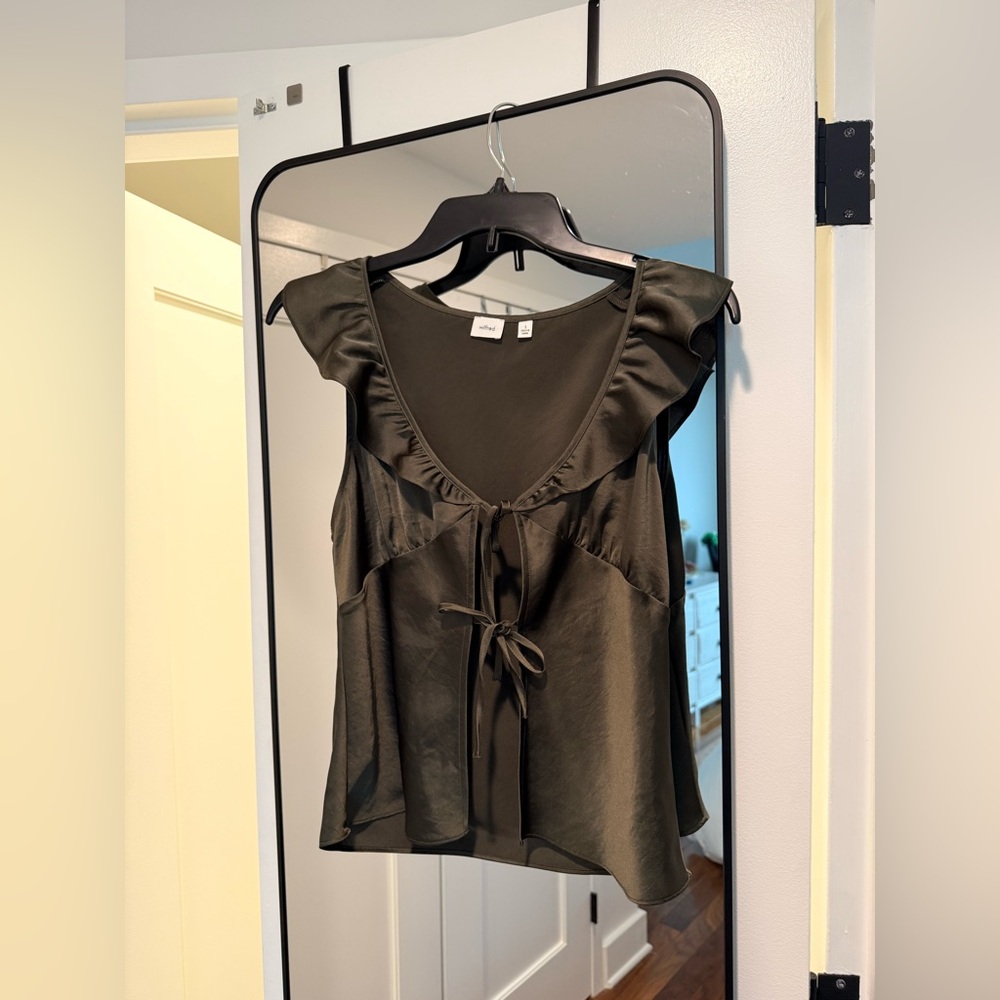 Aritzia Dark Green Satin Blouse